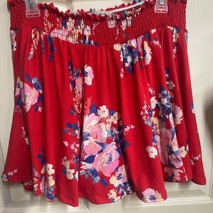 White Birch Red Floral Mini Skirt